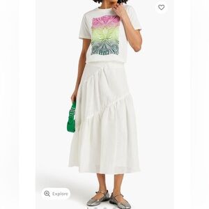 Sandro White Tiered Linen-blend Gauze Mixi Skirt